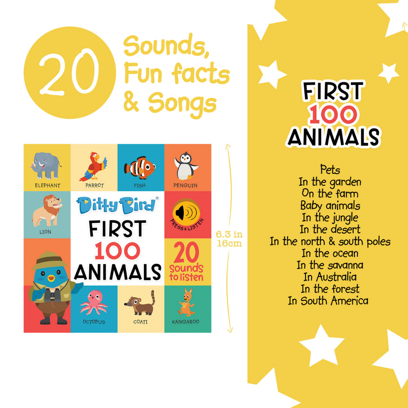 DITTY BIRD - SOUND BOARD BOOK - FIRST 100 ANIMALS