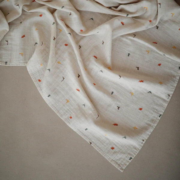 Mushie - Swaddle Organic Cotton Muslin - Dinosaurs