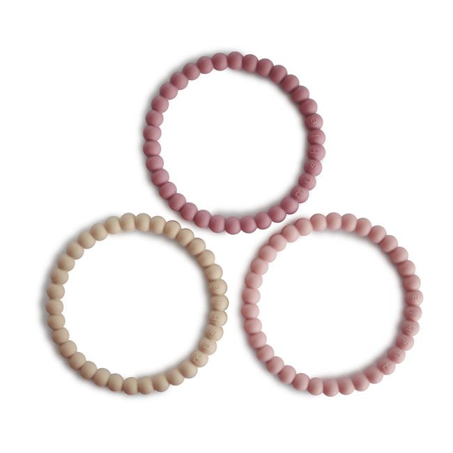 MUSHIE - SILICONE PEARL TEETHER BRACELETS - LINEN/PEONY/PALE PINK