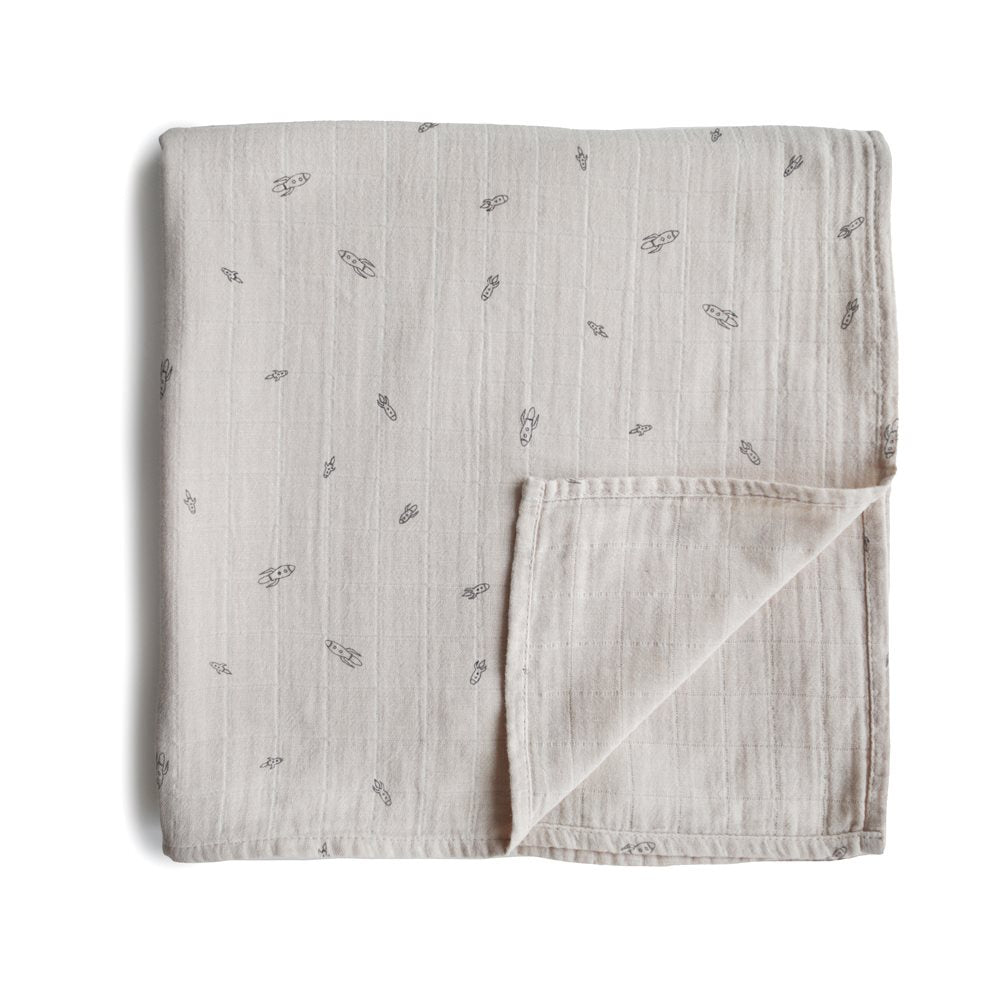 Mushie Swaddle Organic Cotton - Rocket Ship