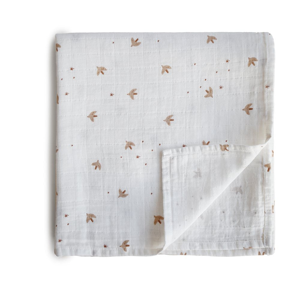 Mushie Swaddle Organic Cotton - Sparrow