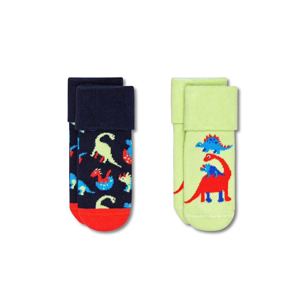 HAPPY SOCKS 2 PACK SOFT TERRY - DINOS - 0-6 MTHS