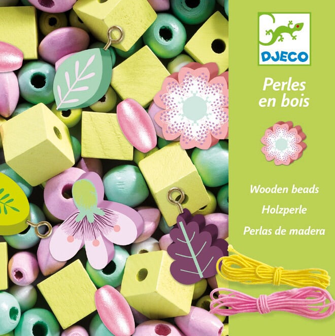 wooden beads leaves and flowers 
