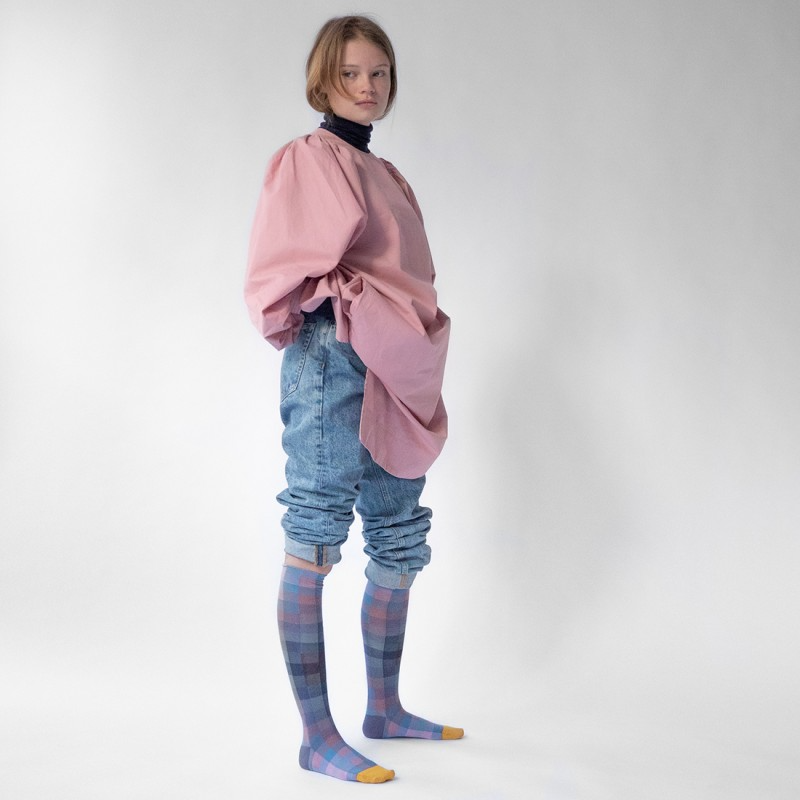 BONNE MAISON KNEE HIGH SOCKS - GROS CÂLIN - CHECKS NOCTURNAL