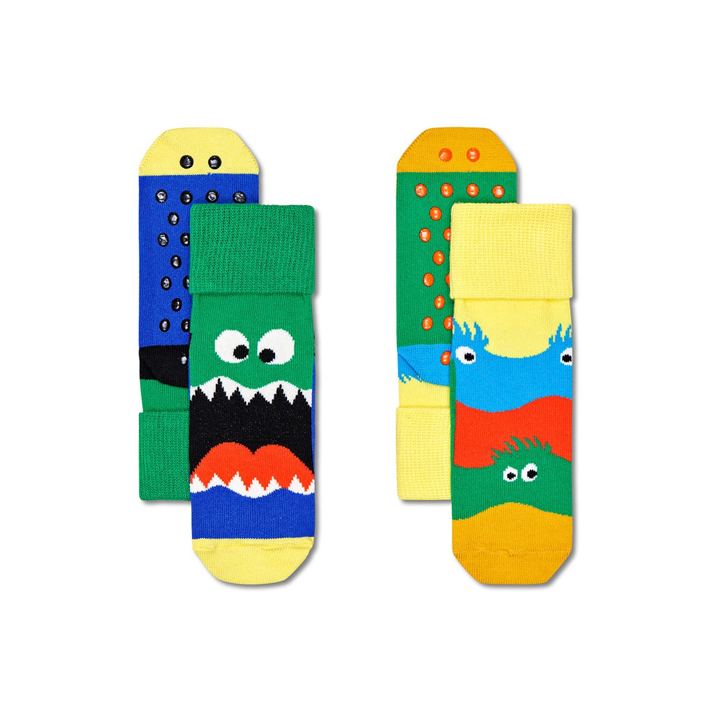 HAPPY SOCKS 2 PACK ANTI SLIP - MONSTERS - 2-3 YRS