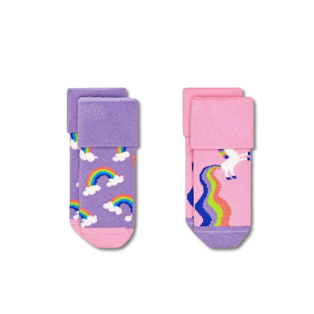 HAPPY SOCKS 2 PACK SOFT TERRY - RAINBOW & UNICORN - 0-6 MTHS